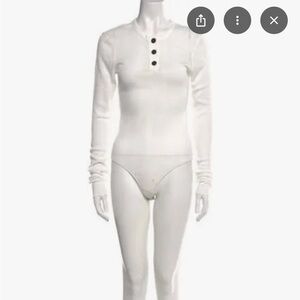 Khaite White Long Sleeve Henley Bodysuit